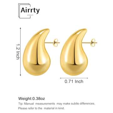 Teardrop Earrings Dupes for Women, Chunky Gold Hoop Earrings, Lightweight Hypoallergenic 14k Gold Plated, Gift Designer Dupes Jewelry