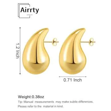 Teardrop Earrings Dupes for Women, Chunky Gold Hoop Earrings, Lightweight Hypoallergenic 14k Gold Plated, Gift Designer Dupes Jewelry