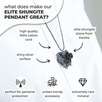 Karelian Heritage Elite Raw Shungite Stone Pendant 0.015-0.022 lb | Minimalistic Black Crystal Noble Shungite Jewelry | Authentic Shungite Stone Necklace | Chakra Healing, Meditation, Grounding PE24
