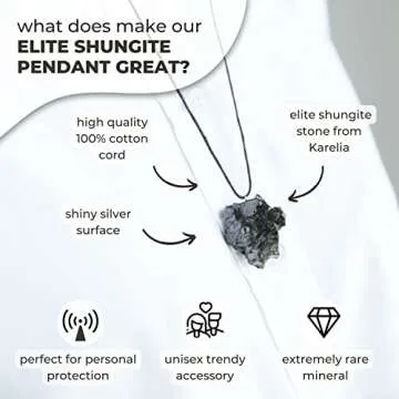 Karelian Heritage Elite Raw Shungite Stone Pendant 0.015-0.022 lb | Minimalistic Black Crystal Noble Shungite Jewelry | Authentic Shungite Stone Necklace | Chakra Healing, Meditation, Grounding PE24