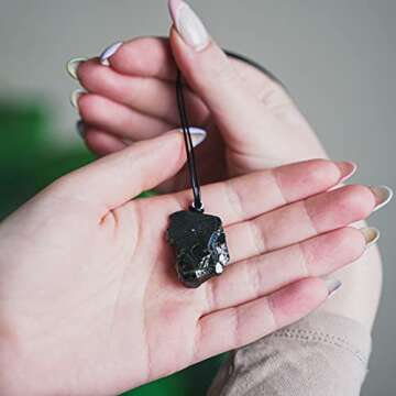 Karelian Heritage Elite Raw Shungite Stone Pendant 0.015-0.022 lb | Minimalistic Black Crystal Noble Shungite Jewelry | Authentic Shungite Stone Necklace | Chakra Healing, Meditation, Grounding PE24