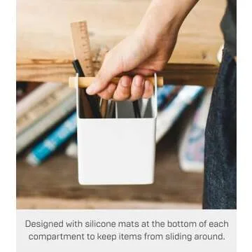 Yamazaki Home Tosca Desk Organizer – Elegant Steel & Wood Design