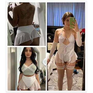Rave Bottoms for Women - Festival Cute High Waisted Bikini Shorts Sheer Mesh Ruffle Dance Skirt Club Mini Hot Pants(White,M,1089e)