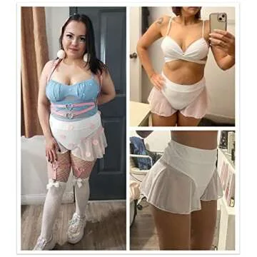 Rave Bottoms for Women - Festival Cute High Waisted Bikini Shorts Sheer Mesh Ruffle Dance Skirt Club Mini Hot Pants(White,M,1089e)