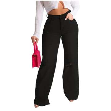 Joriou Casual Women's Ripped Wide Leg Jeans Distressed Baggy Denim Pants