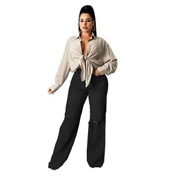 Joriou Casual Women's Ripped Wide Leg Jeans Distressed Baggy Denim Pants