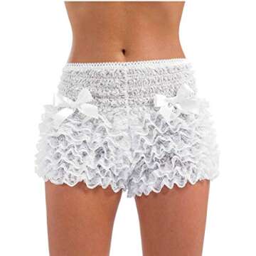 fun shack White Ruffle Shorts, Burlesque Costume, Lace Bloomers, White Ruffle Shorts for Women, Fril...