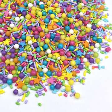 Manvscakes, pink sprinkles, valentines, cake sprinkles, gluten free, cookies, chocolate, fondant, princess topping, ice cream, edible, dessert decoration (Rainbow)