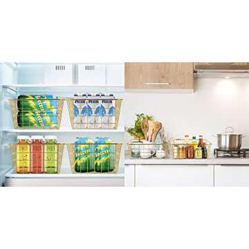 Beimu Wire Baskets for Storage Pantry, 4 Pack, 11 x 8.7 x 4.7 in, Golden Metal