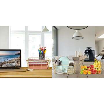 Beimu Wire Baskets for Storage Pantry, 4 Pack, 11 x 8.7 x 4.7 in, Golden Metal