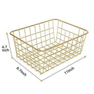 Beimu Wire Baskets for Storage Pantry, 4 Pack, 11 x 8.7 x 4.7 in, Golden Metal