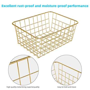 Beimu Wire Baskets for Storage Pantry, 4 Pack, 11 x 8.7 x 4.7 in, Golden Metal