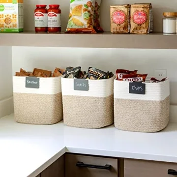 NaturalCozy Storage Cubes 11 Inch Cotton Rope Woven Baskets for Organizing, 3-Pack | Cube Bin Square Shelves Organizer, Classroom, Kids Toy Bins, Closet, Baby Nursery