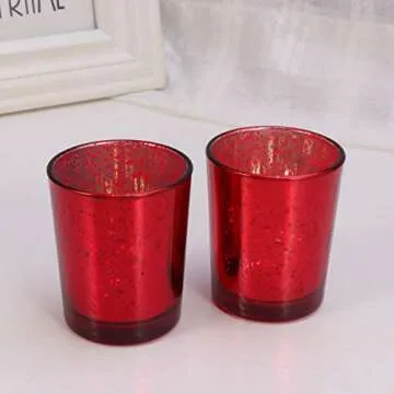 2Pcs Red Glass Tea Light Holders, Votive Candle Holders Glass Tealight Holder Candle Cups Table Centerpieces for Weddings Party Home Decorations