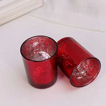 2Pcs Red Glass Tea Light Holders, Votive Candle Holders Glass Tealight Holder Candle Cups Table Centerpieces for Weddings Party Home Decorations