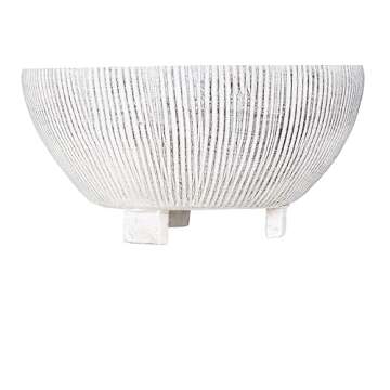 Small Distressed Cream Footed Terracotta Planter with Fluted Texture