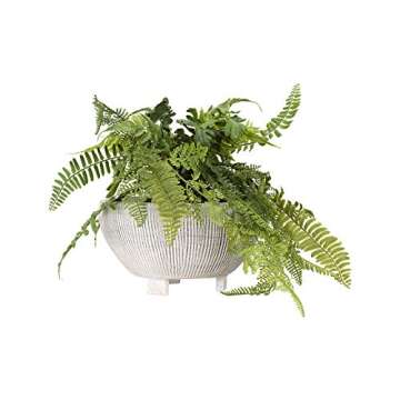Small Distressed Cream Footed Terracotta Planter with Fluted Texture
