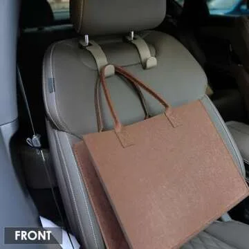 AMVOYOA Leather Car Hooks for Headrest - Fully Leather-Wrapped U-Shaped Purse Holder for Car, Flexible Seat Back Organizer & Durable Car Accessories for Purses, Bags, Coats & More (Beige, 2 Pack)