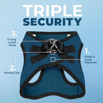 Voyager Step-In Air Dog Harness - All Weather Mesh, Reflective, No Pull Harness for Small, Medium Dogs, Cats - Secure with Hook & Loop Fastener, Buckle, Double D-Rings - Blue/Black Trim, M