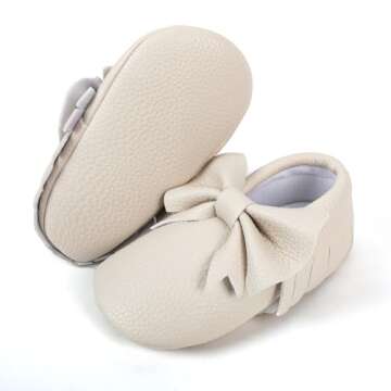 Bebila Double Bow Fringe Baby Moccasins - Soft Sole Baby Shoes Girls Toddler Crib Flats