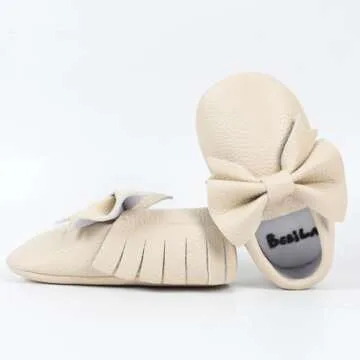 Bebila Double Bow Fringe Baby Moccasins - Soft Sole Baby Shoes Girls Toddler Crib Flats