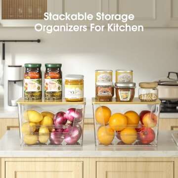 Delamu 2 Set Pantry organizers and Storage, kitchen organizers and storage with Bamboo Top, Stackabl...