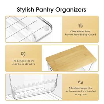 Delamu 2 Set Pantry organizers and Storage, kitchen organizers and storage with Bamboo Top, Stackable Kitchen Pantry bin for Onion,Potato,Fruits,Produce,Vegetable