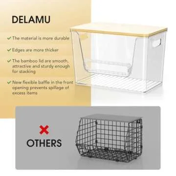 Delamu 2 Set Pantry organizers and Storage, kitchen organizers and storage with Bamboo Top, Stackable Kitchen Pantry bin for Onion,Potato,Fruits,Produce,Vegetable