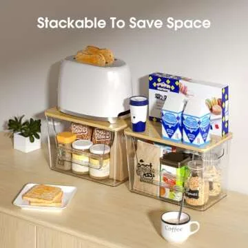 Delamu 2 Set Pantry organizers and Storage, kitchen organizers and storage with Bamboo Top, Stackable Kitchen Pantry bin for Onion,Potato,Fruits,Produce,Vegetable