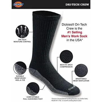 Dickies Men's Moisture Control Crew Socks 6-Pack