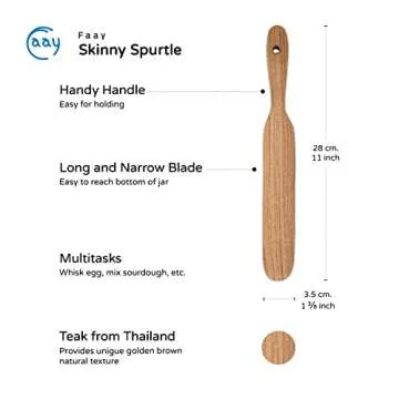 FAAY Skinny Spurtle – Sourdough Mixer & Bread Stirring Spatula | Ideal for Dough Whisking, Mixing, Jar Scraping, & Reaching Bottom | Teak Utensil Tools for Starter, Baking, Sour dough Gift