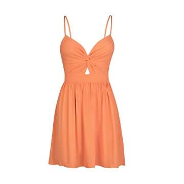 CUPSHE Smocked Slip Mini Dress for Women Summer Beach Orange Dress Spaghetti Strap Cut Out V Neck Ruched Short Length Sleeveless Elastic Waist XS