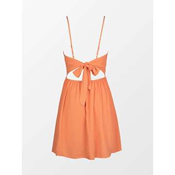 CUPSHE Smocked Slip Mini Dress for Women Summer Beach Orange Dress Spaghetti Strap Cut Out V Neck Ruched Short Length Sleeveless Elastic Waist XS
