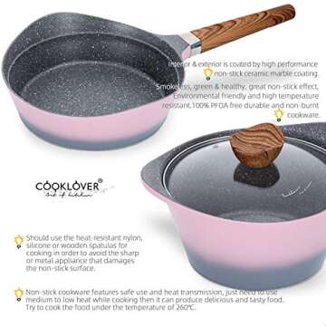 Nonstick Cookware Set 100% PFOA Free Aluminum Induction Pots and Pans Set with Cooking Utensils- 15 - Piece - Pink