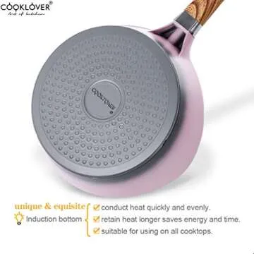 Nonstick Cookware Set 100% PFOA Free Aluminum Induction Pots and Pans Set with Cooking Utensils- 15 - Piece - Pink