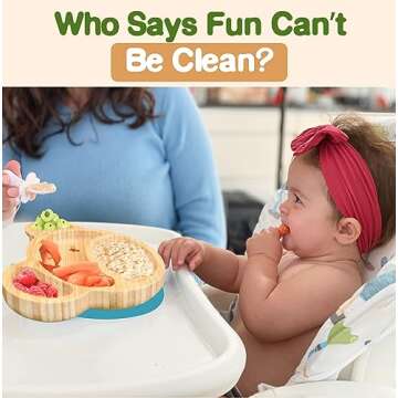 Bamboo Plates For Kids - Baby and Toddler Bamboo Suction Plate for Babies Feeding and Weaning, Promotes Self-Feeding with Eco-Friendly Sturdy Bear Design, Suction Plates for Busy Moms & Dads, Blue