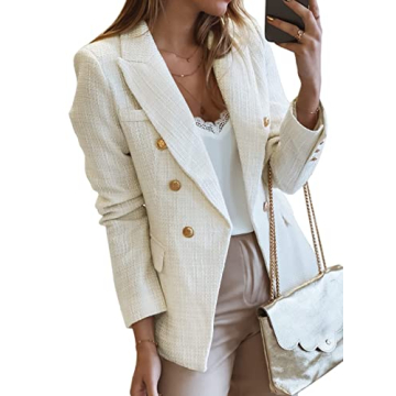 Happy Sailed Tweed Blazers for Women Dressy Casual Double Breasted Long Sleeve Lapel Collar Formal B...