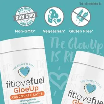 NuEthix Formulations fitlovefuel GloeUp All-in-One Dietary Supplement Powder, Vegetarian, Gluten Free, Non-GMO, Chocolate Latte, 30 Servings