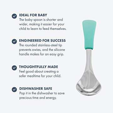 Avanchy Baby Spoons, Forks Stainless Steel and Silicone Set, Self Feeding Food Utensils, 4 Months Ba...