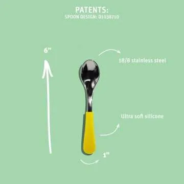 Avanchy Baby Spoons, Forks Stainless Steel and Silicone Set, Self Feeding Food Utensils, 4 Months Baby Led Weaning