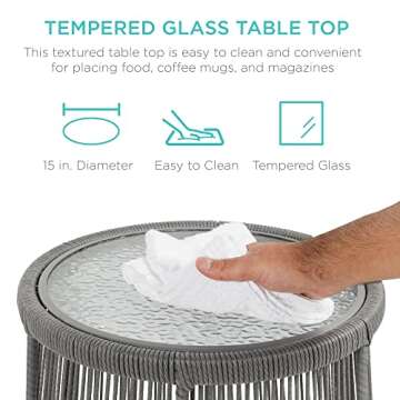 Best Choice Products Outdoor Rope Woven Sectional Patio Furniture L-Shaped Conversation Sofa Set for Backyard, Porch w/Thick Cushions, Detachable Lounger, Side Table - Gray/Navy