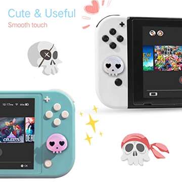 PERFECTSIGHT Switch Joycon Thumb Grips Caps, Cute Halloween Glitter Skull Joystick Cover for Nintend...