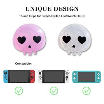 PERFECTSIGHT Switch Joycon Thumb Grips Caps, Cute Halloween Glitter Skull Joystick Cover for Nintendo Switch/Switch OLED/Switch Lite, Kawaii Thumbstick Cover Analog Button Cover for NS Accessories