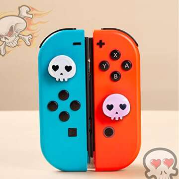 PERFECTSIGHT Switch Joycon Thumb Grips Caps, Cute Halloween Glitter Skull Joystick Cover for Nintendo Switch/Switch OLED/Switch Lite, Kawaii Thumbstick Cover Analog Button Cover for NS Accessories