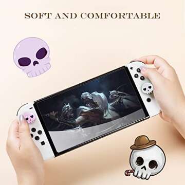 PERFECTSIGHT Switch Joycon Thumb Grips Caps, Cute Halloween Glitter Skull Joystick Cover for Nintendo Switch/Switch OLED/Switch Lite, Kawaii Thumbstick Cover Analog Button Cover for NS Accessories