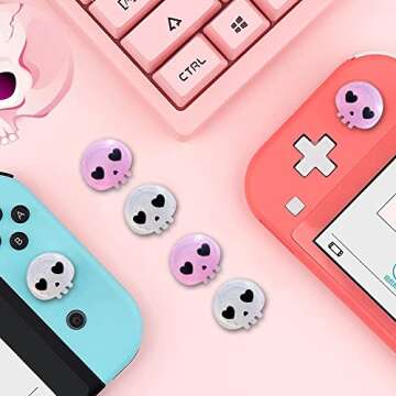PERFECTSIGHT Switch Joycon Thumb Grips Caps, Cute Halloween Glitter Skull Joystick Cover for Nintendo Switch/Switch OLED/Switch Lite, Kawaii Thumbstick Cover Analog Button Cover for NS Accessories
