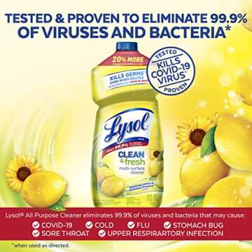 Lysol Multi-Surface Cleaner, Sanitizing and Disinfecting Pour, to Clean and Deodorize, Sparkling Lemon & Sunflower Essence, 48oz
