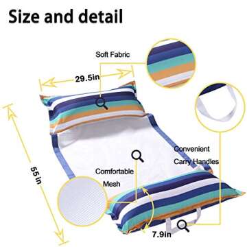 FindUWill Pool Hammock Floats, XL, 2Pack Inflatable Water Floaties 4-in-1 (Saddle, Lounge Chair, Dri...