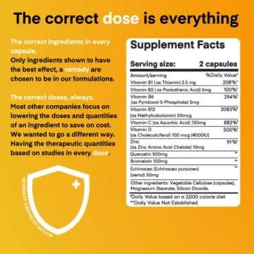 A Dose of Immunity Quercetin with Vitamin C and Zinc, Vitamin D, 500mg Quercetin Bromelain with Echinacea & B Vitamins, Lung Immune Support Supplement 7 in 1 Immunity Defense Booster (60 Count)