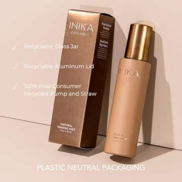 INIKA Organic Natural Tanning Mist. Streak-free golden tan without toxic chemicals. Natural, Vegan and Cruelty-Free Formula.